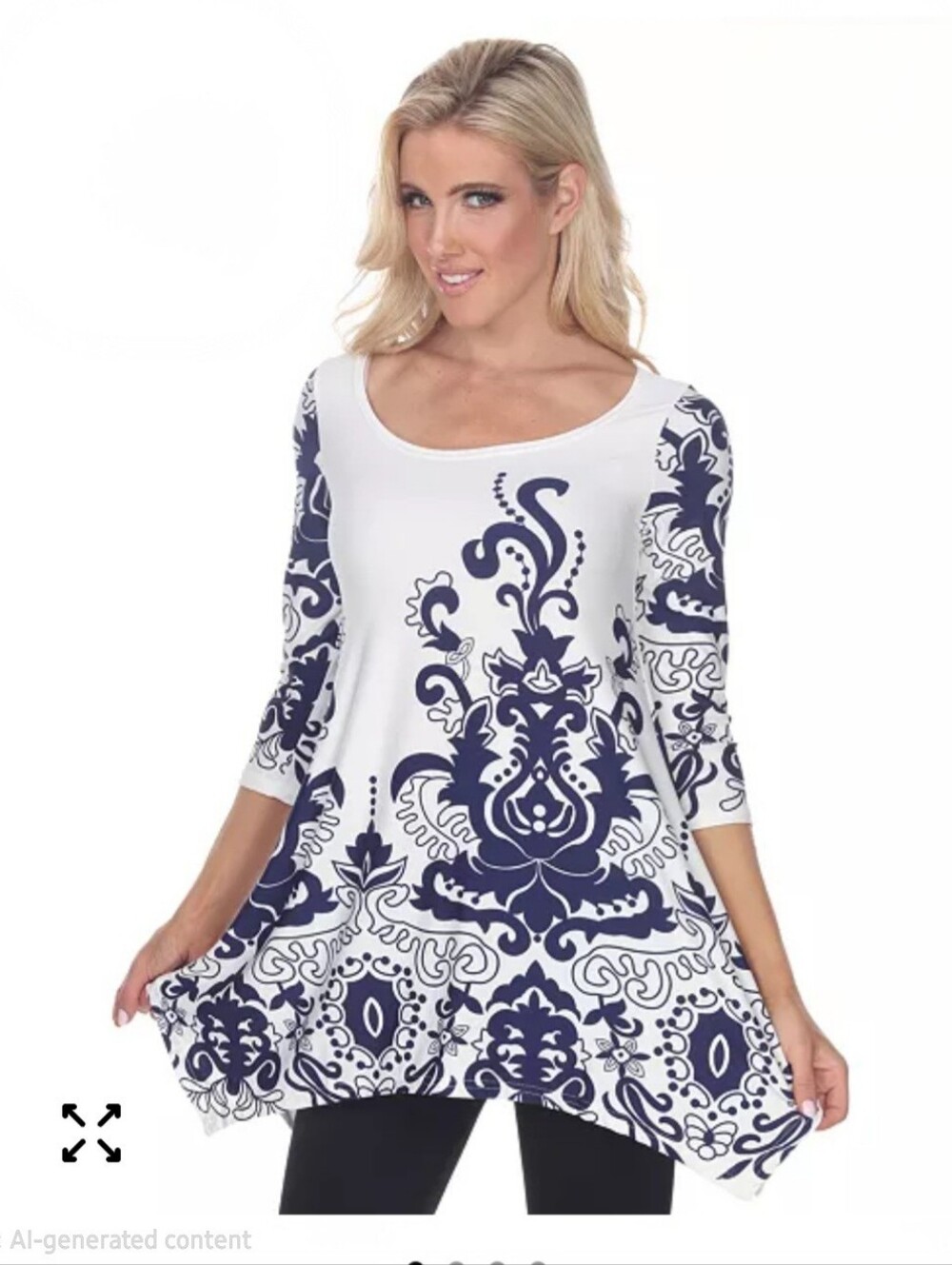 White Mark Women's White and Navy Floral Yanette Tunic Top, Size XL, LNWOT